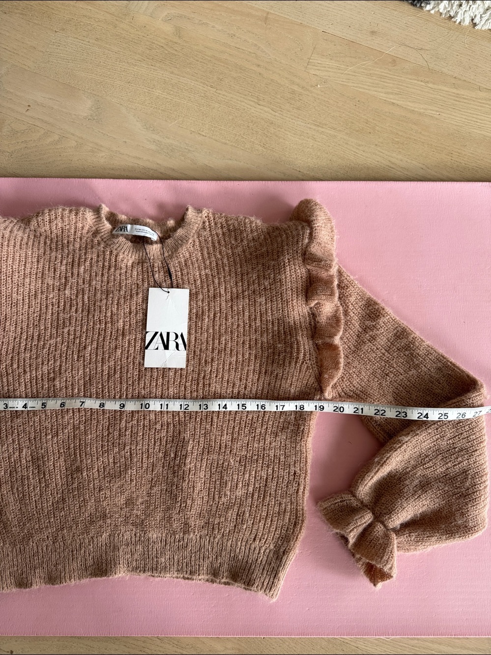 Zara Dusty Pink Ruffle-Trim Ribbed Knit Sweater - Picture 6 of 6